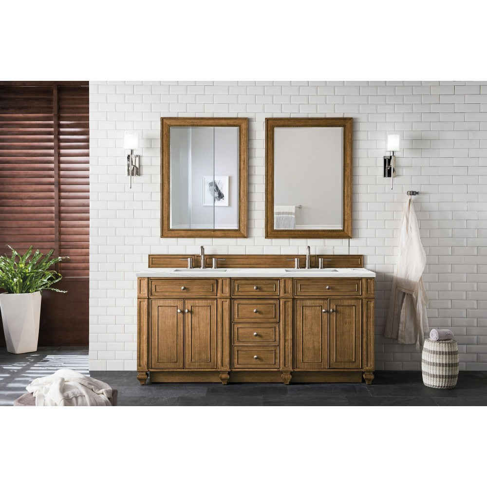 Bristol 72" Double Vanity, Saddle Brown, w/ 3 CM Ethereal Noctis Quartz Top