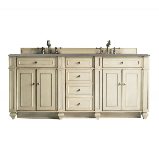 Bristol 72" Double Vanity, Vintage Vanilla, w/ 3 CM Gray Expo Quartz Top