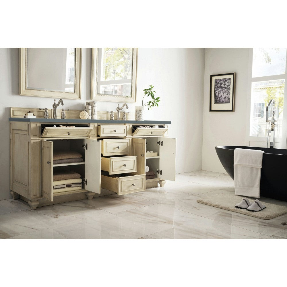 Bristol 72" Double Vanity, Vintage Vanilla, w/ 3 CM Cala Blue Quartz Top