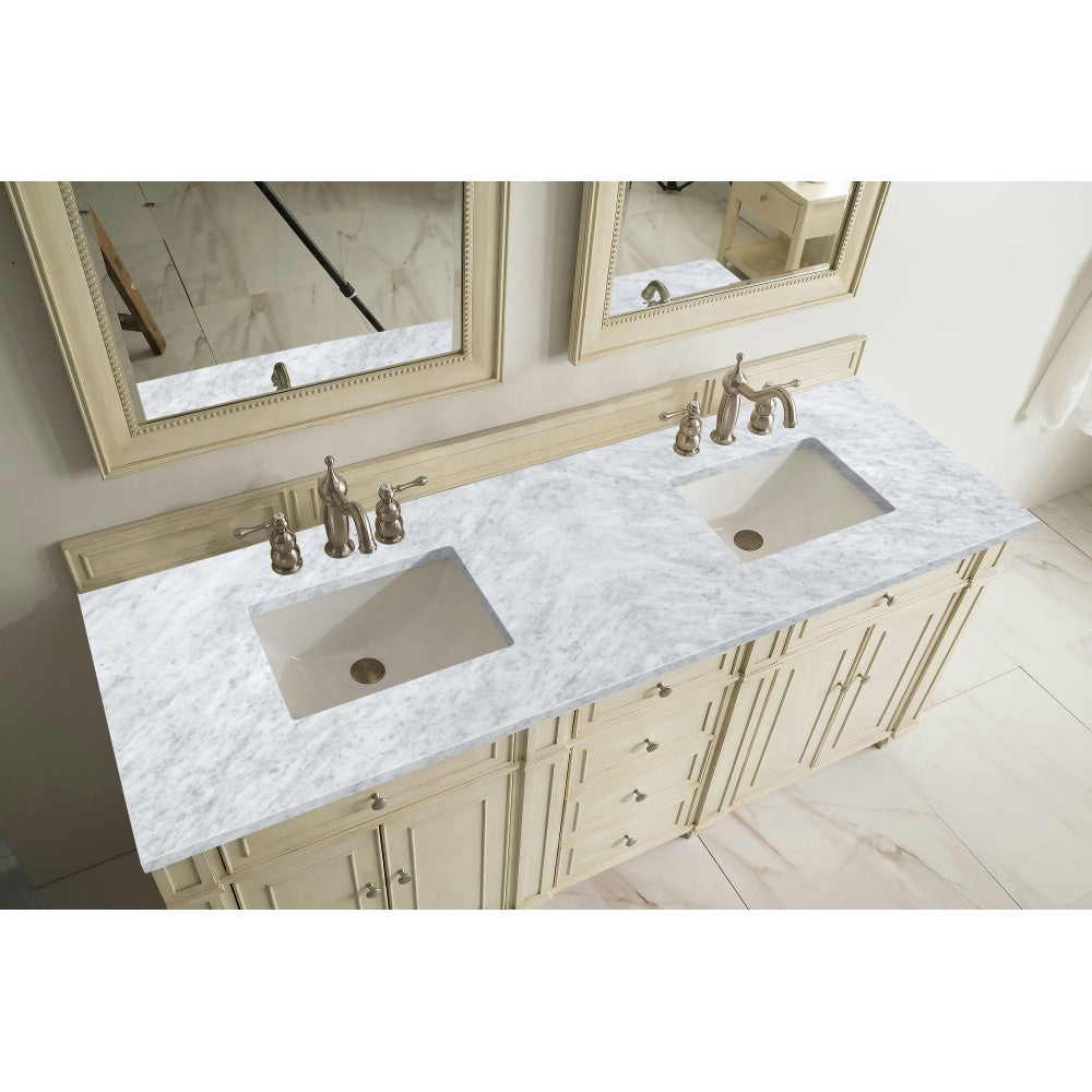 Bristol 72" Double Vanity, Vintage Vanilla, w/ 3 CM Carrara Marble Top