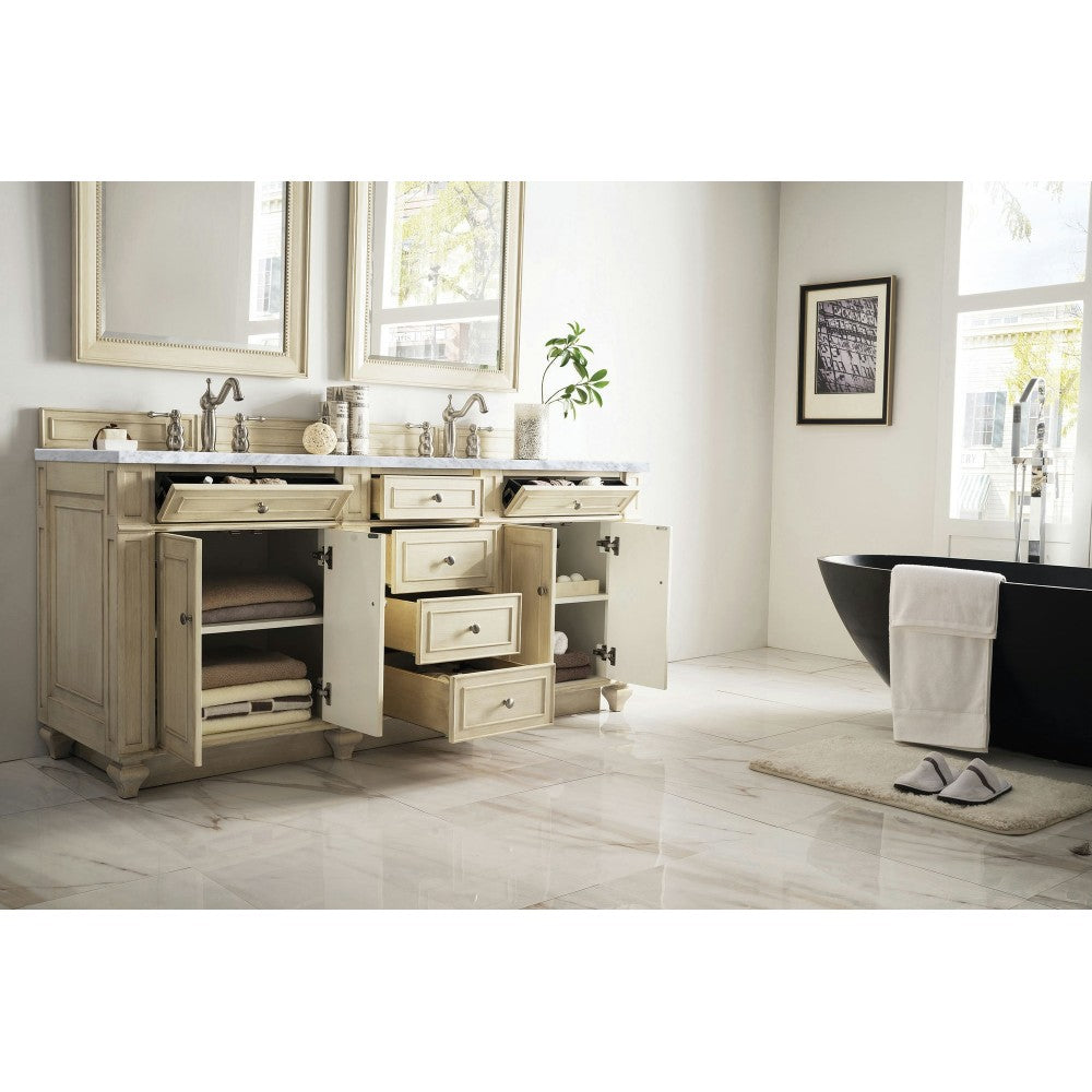 Bristol 72" Double Vanity, Vintage Vanilla, w/ 3 CM Carrara Marble Top
