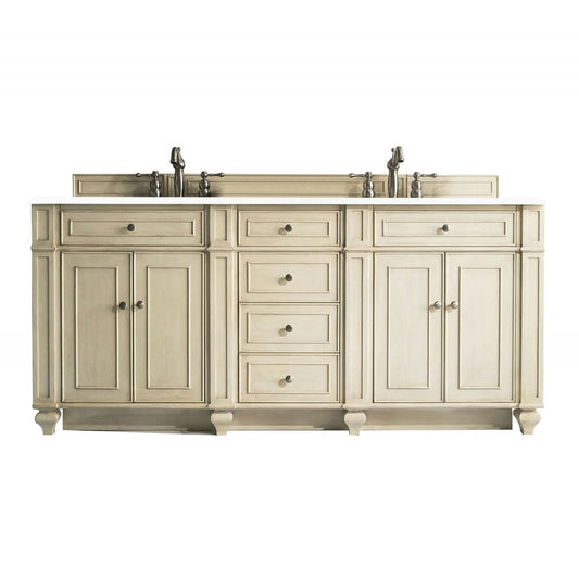 Bristol 72" Double Vanity, Vintage Vanilla, w/ 3 CM Classic White Quartz Top