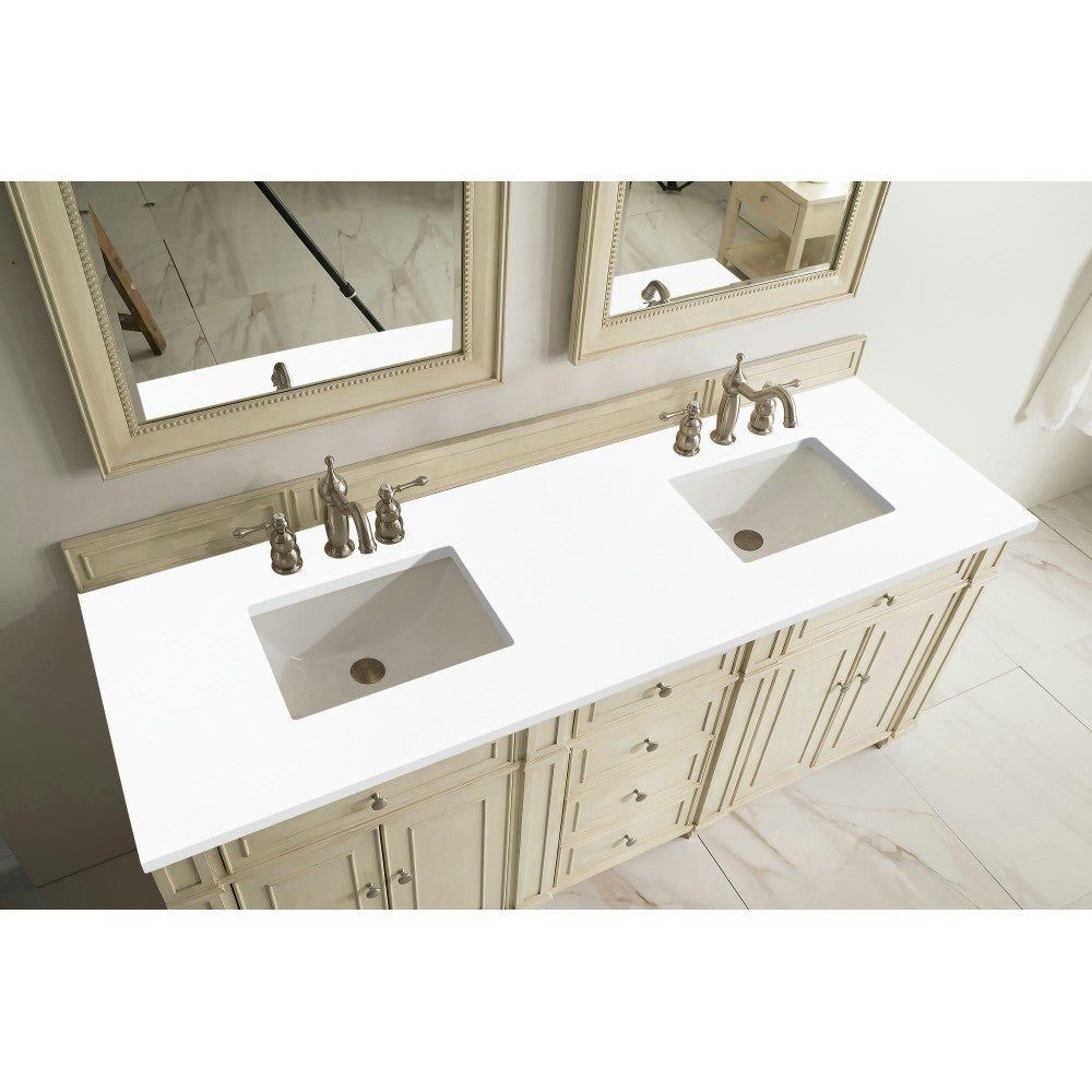 Bristol 72" Double Vanity, Vintage Vanilla, w/ 3 CM Classic White Quartz Top
