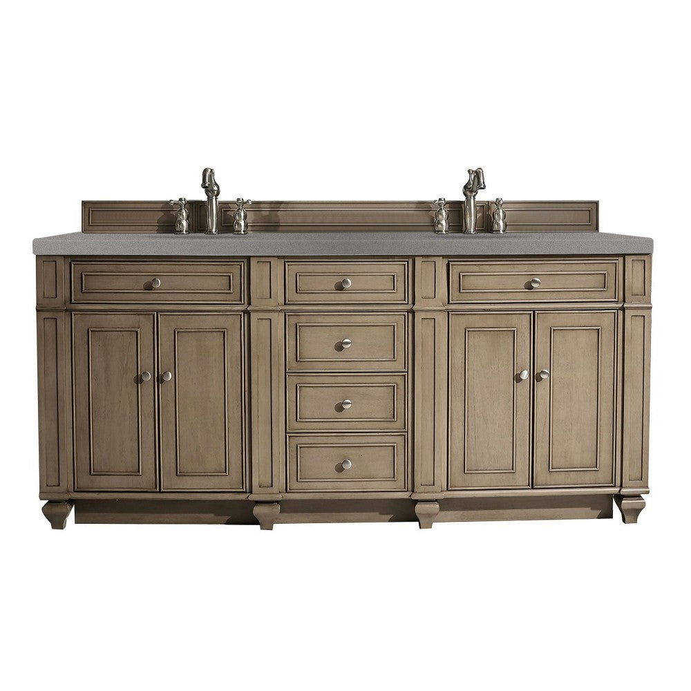 Bristol 72" Double Vanity, Whitewashed Walnut, w/ 3 CM Gray Expo Quartz Top