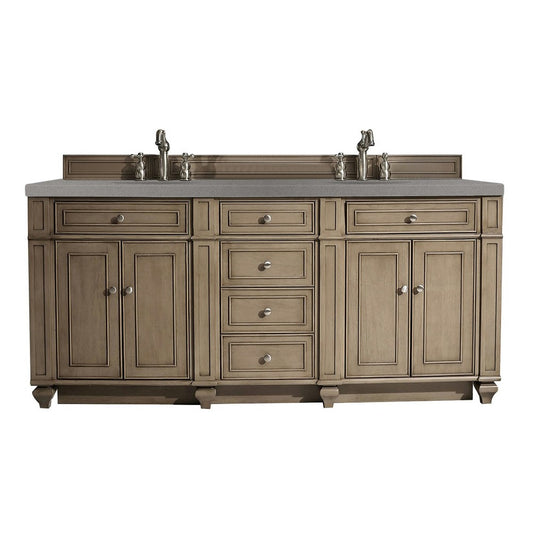 Bristol 72" Double Vanity, Whitewashed Walnut, w/ 3 CM Gray Expo Quartz Top