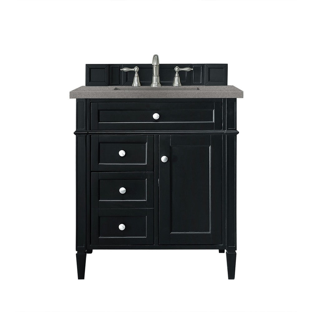Brittany 30" Single Vanity, Black Onyx, w/ 3 CM Gray Expo Quartz Top