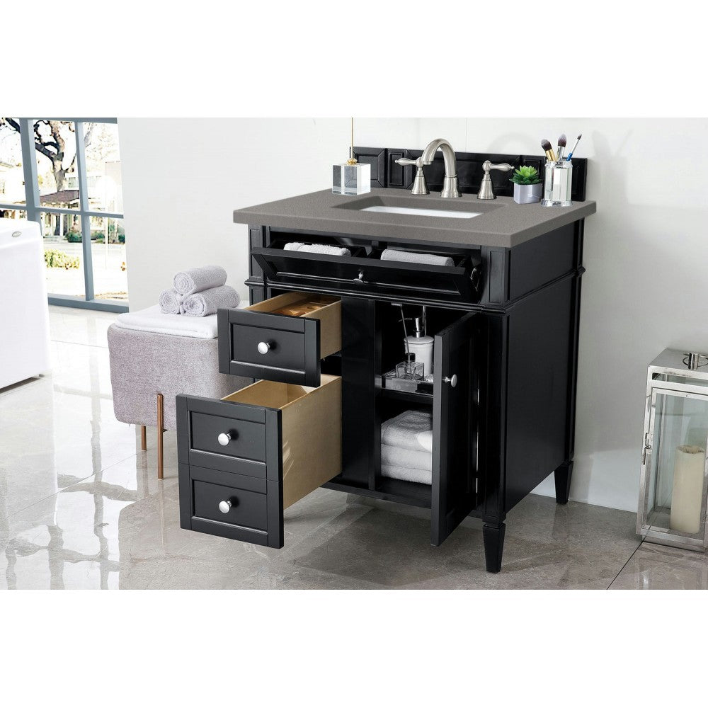 Brittany 30" Single Vanity, Black Onyx, w/ 3 CM Gray Expo Quartz Top