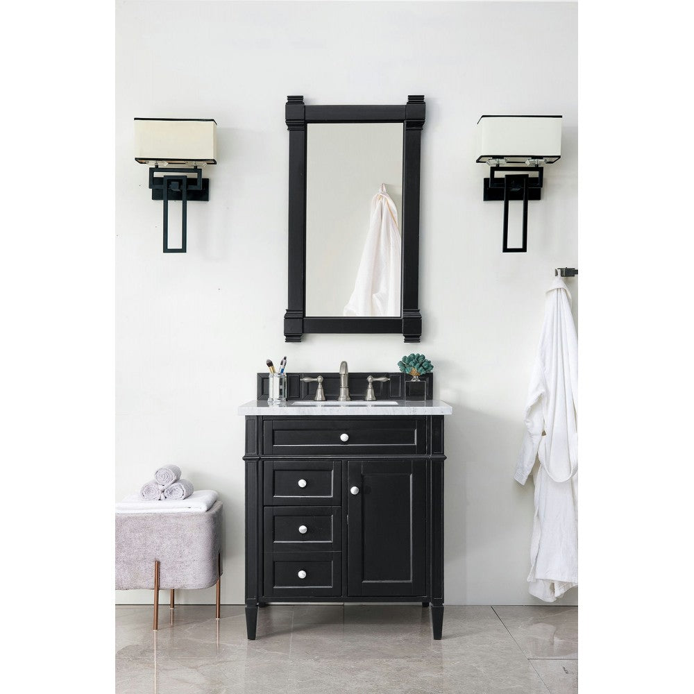 Brittany 30" Single Vanity, Black Onyx w/ 3 CM Carrara Marble Top