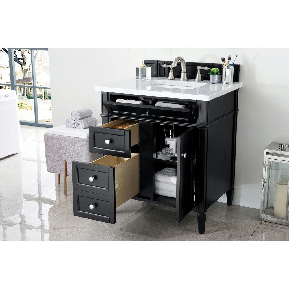 Brittany 30" Single Vanity, Black Onyx w/ 3 CM Carrara Marble Top