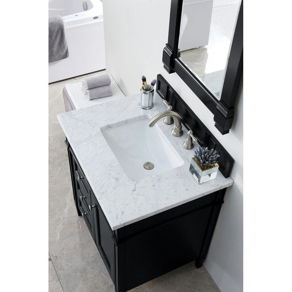 Brittany 30" Single Vanity, Black Onyx w/ 3 CM Carrara Marble Top