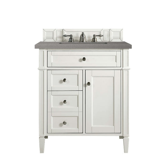 Brittany 30" Single Vanity, Bright White, w/ 3 CM Gray Expo Quartz Top