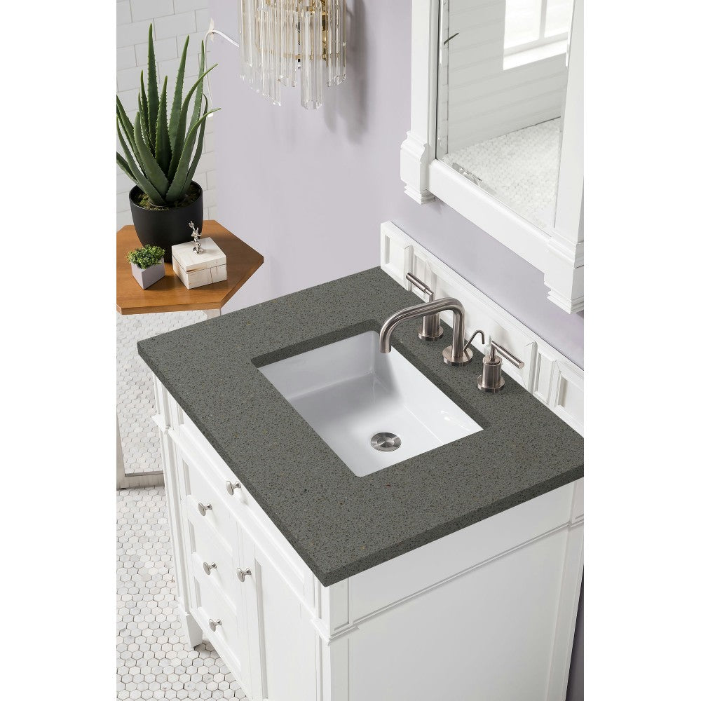 Brittany 30" Single Vanity, Bright White, w/ 3 CM Gray Expo Quartz Top