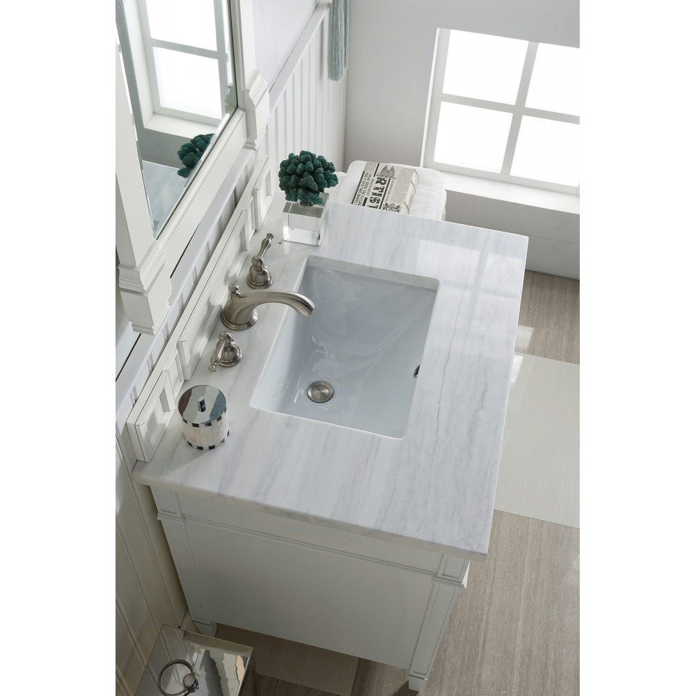 Brittany 30" Single Vanity, Bright White w/ 3 CM Arctic Fall Solid Surface Top