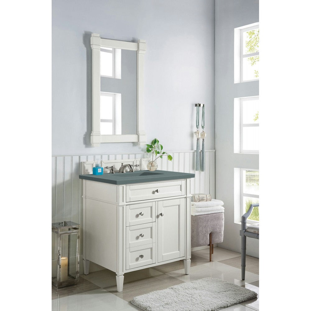Brittany 30" Single Vanity, Bright White, w/ 3 CM Cala Blue Quartz Top