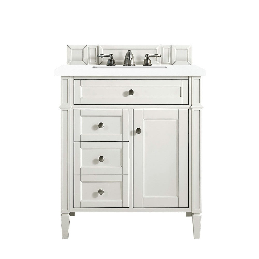 Brittany 30" Single Vanity, Bright White, w/ 3 CM Classic White Quartz Top