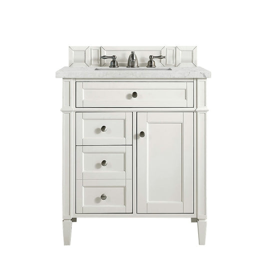 Brittany 30" Single Vanity Bright White w/ 3 CM Eternal Jasmine Pearl Quartz Top