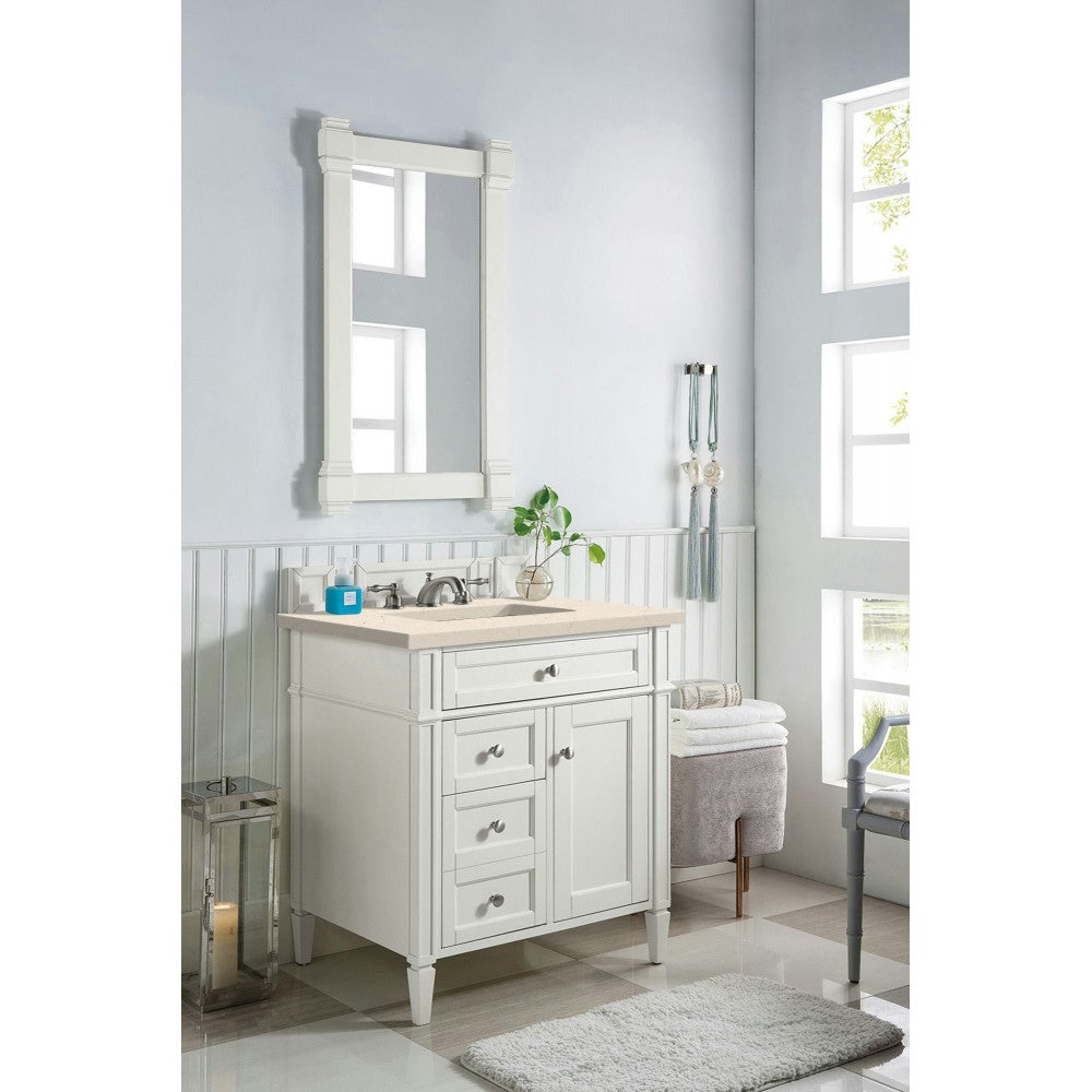 Brittany 30" Single Vanity, Bright White, w/ 3 CM Eternal Marfil Quartz Top