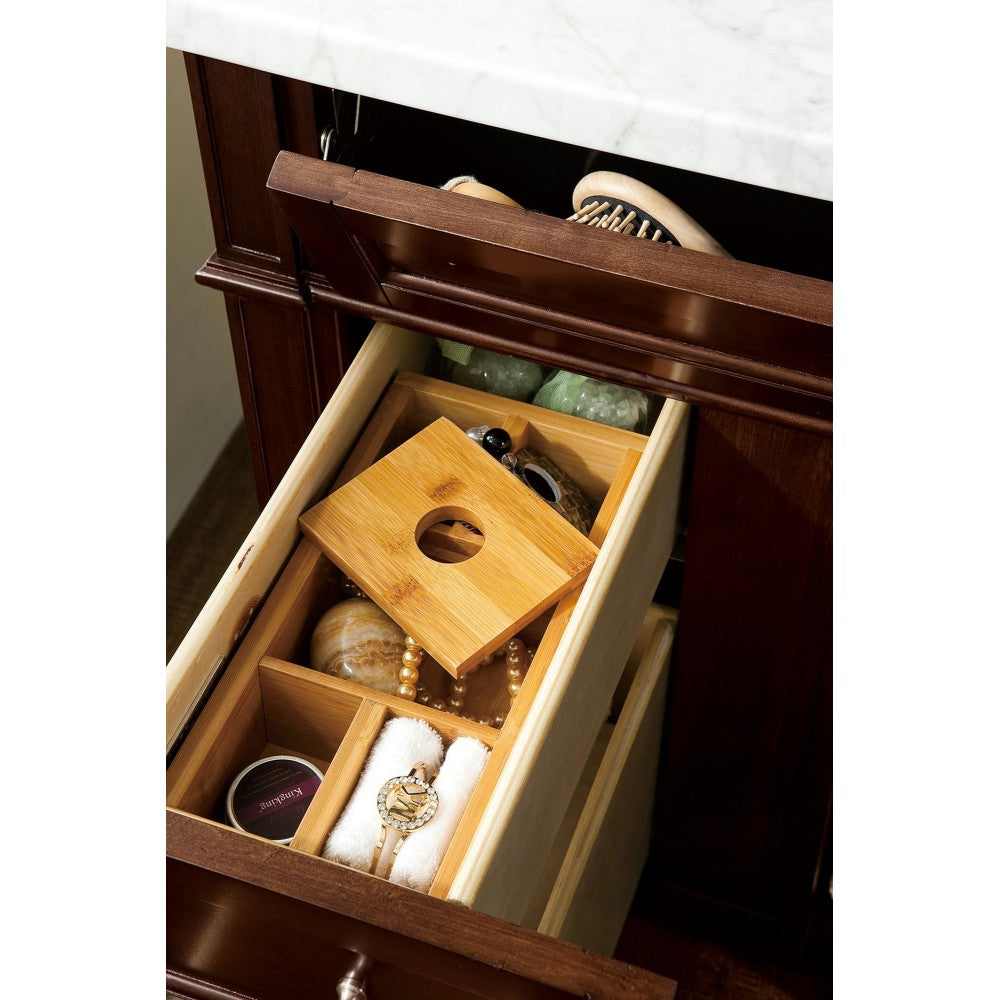 Brittany 30" Single Vanity, Burnished Mahogany w/ 3 CM Carrara Marble Top