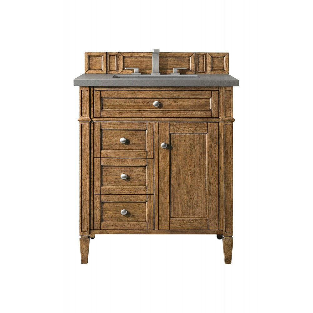 Brittany 30" Single Vanity, Saddle Brown, w/ 3 CM Gray Expo Quartz Top