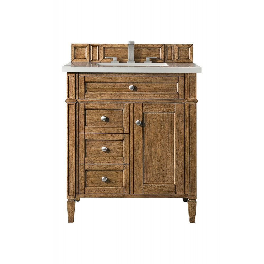 Brittany 30" Single Vanity, Saddle Brown, w/ 3 CM Eternal Serena Quartz Top