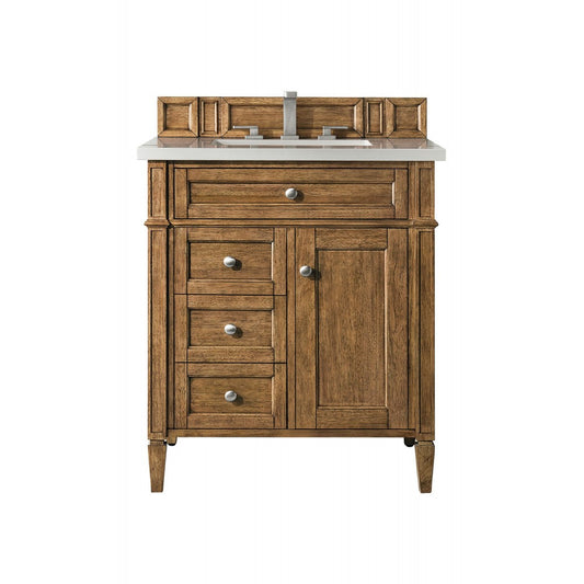 Brittany 30" Single Vanity, Saddle Brown, w/ 3 CM Eternal Serena Quartz Top