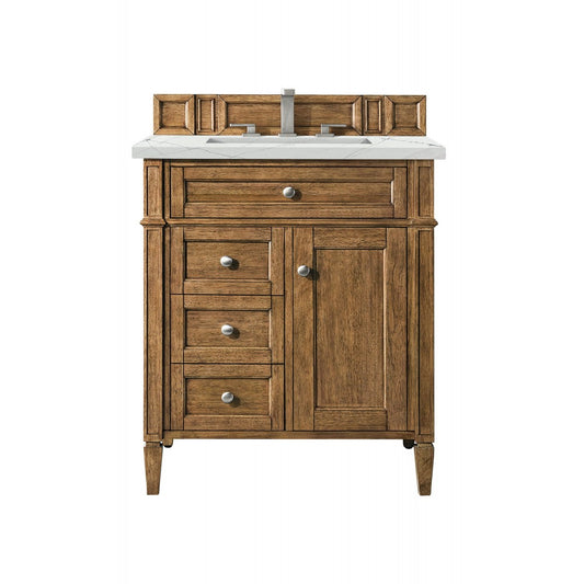 Brittany 30" Single Vanity, Saddle Brown, w/ 3 CM Ethereal Noctis Quartz Top