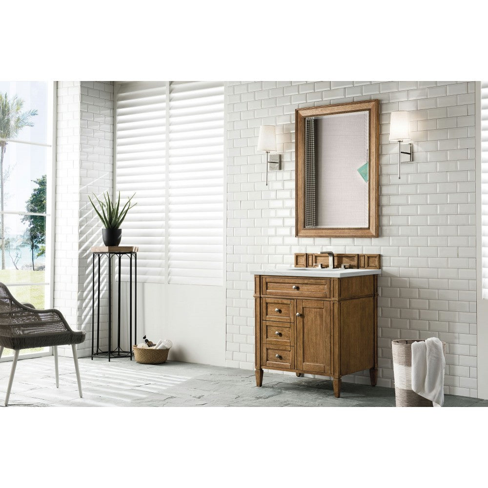 Brittany 30" Single Vanity, Saddle Brown, w/ 3 CM Ethereal Noctis Quartz Top