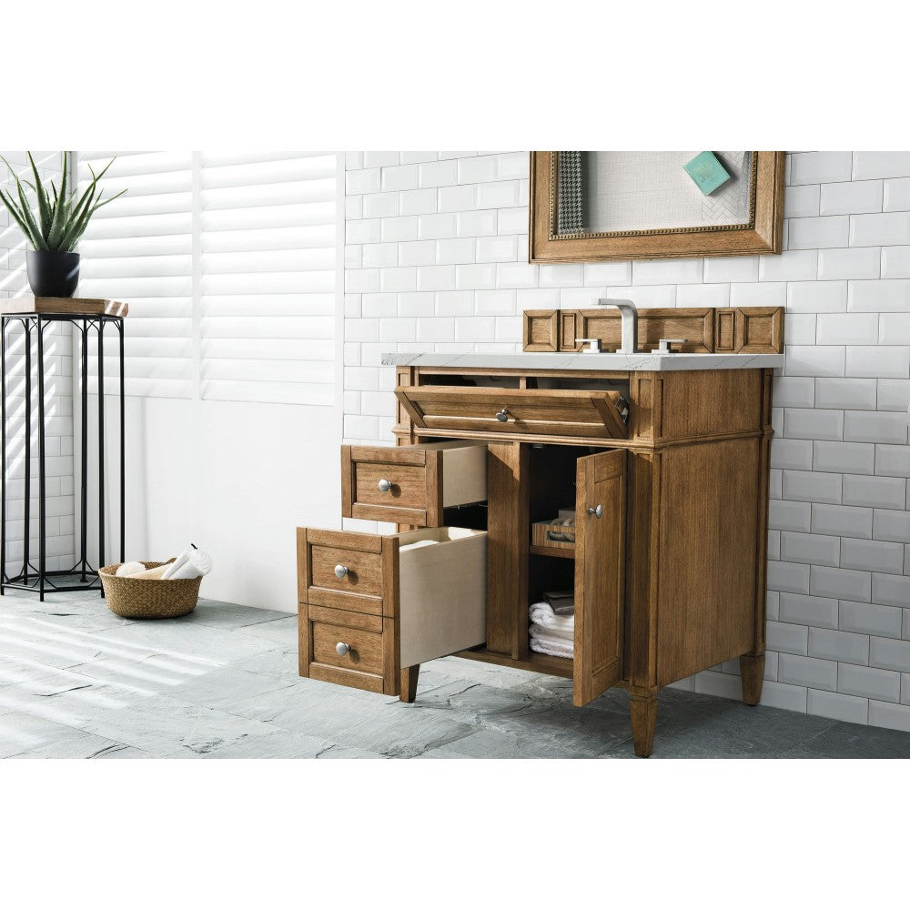 Brittany 30" Single Vanity, Saddle Brown, w/ 3 CM Ethereal Noctis Quartz Top