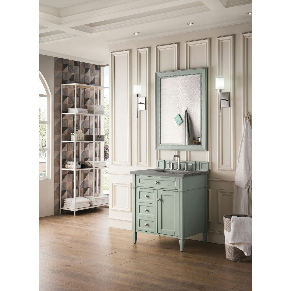 Brittany 30" Single Vanity, Sage Green, w/ 3 CM Gray Expo Quartz Top