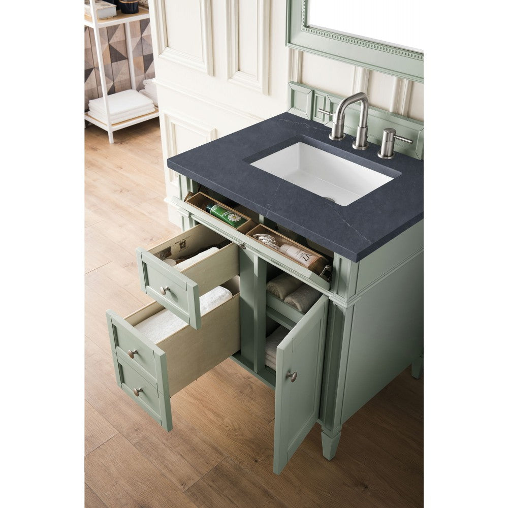 Brittany 30" Single Vanity, Sage Green, w/ 3 CM Charcoal Soapstone Quartz Top