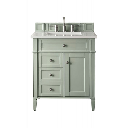 Brittany 30" Single Vanity, Sage Green, w/ 3 CM Classic White Quartz Top