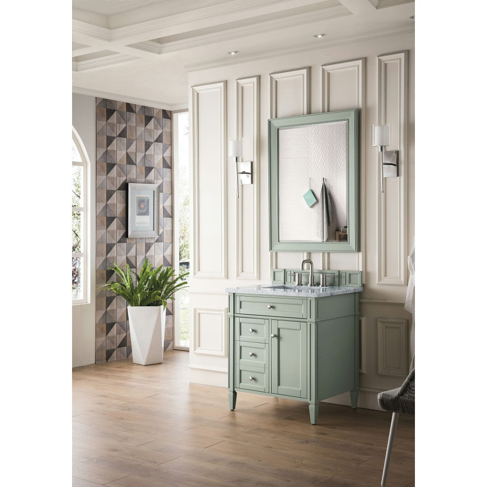 Brittany 30" Single Vanity, Sage Green, w/ 3 CM Eternal Jasmine Pearl Quartz Top