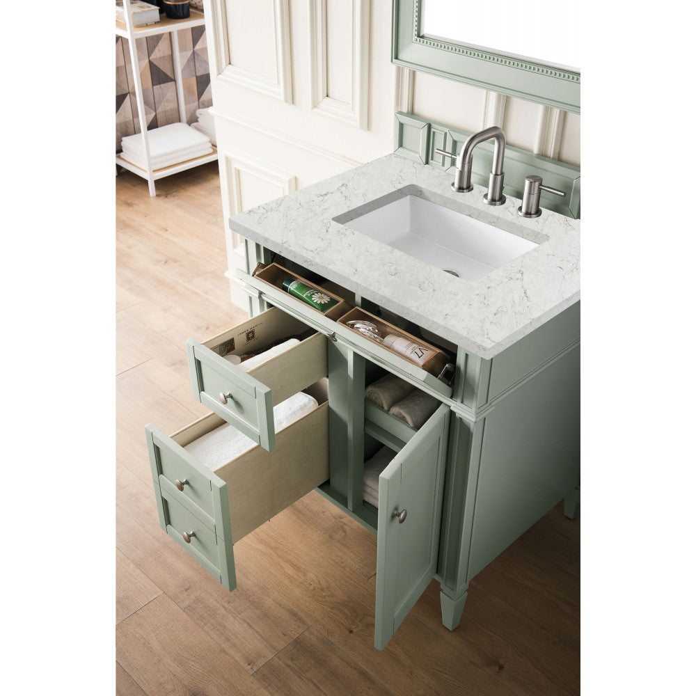 Brittany 30" Single Vanity, Sage Green, w/ 3 CM Eternal Jasmine Pearl Quartz Top