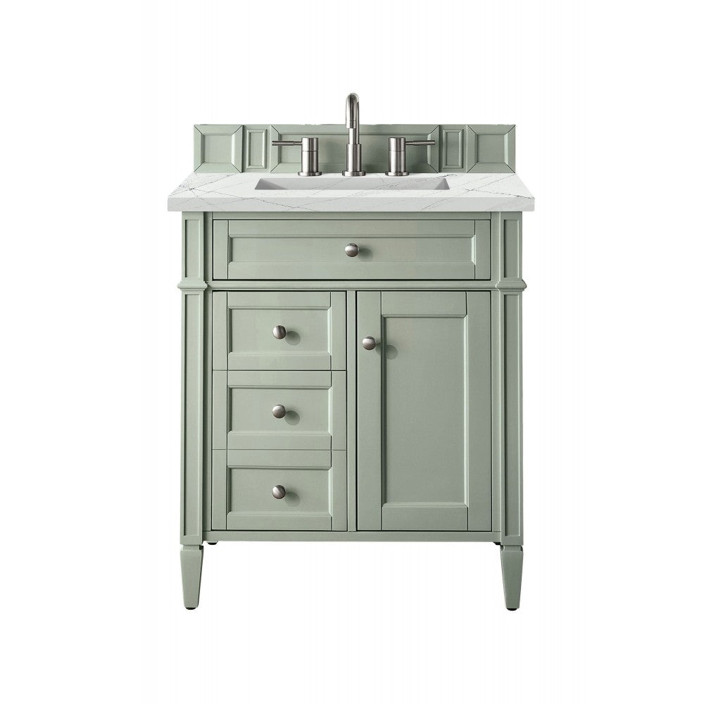 Brittany 30" Single Vanity, Sage Green, w/ 3 CM Ethereal Noctis Quartz Top