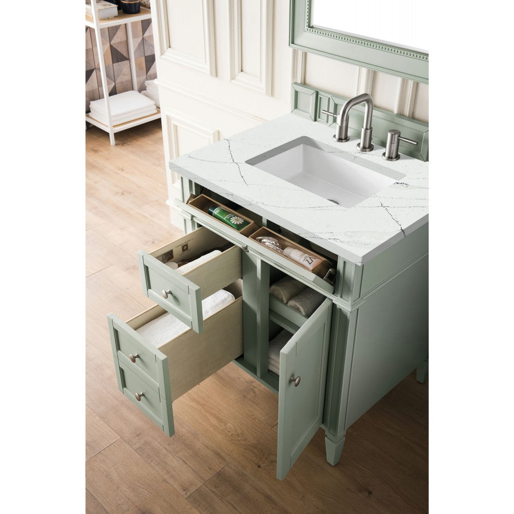 Brittany 30" Single Vanity, Sage Green, w/ 3 CM Ethereal Noctis Quartz Top