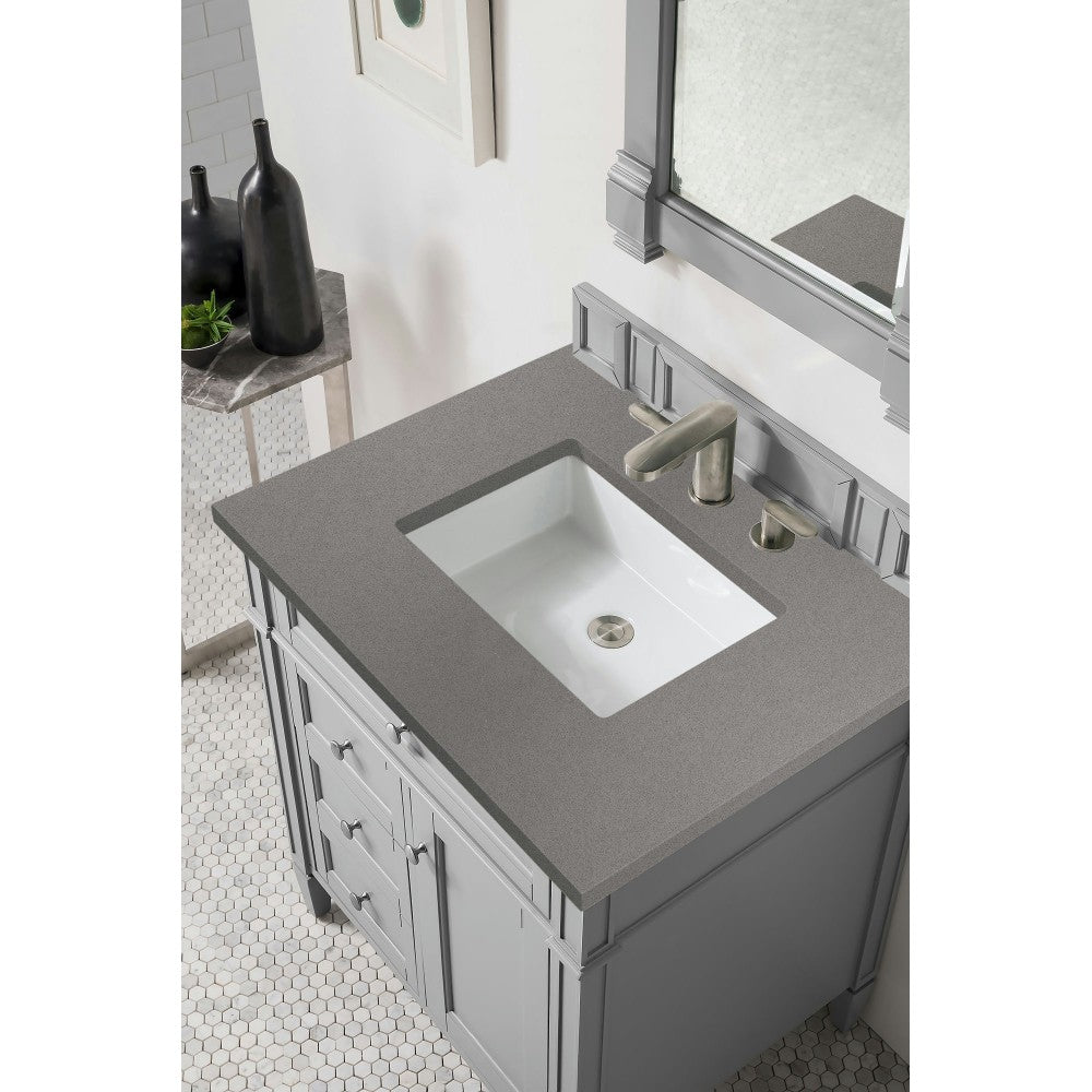 Brittany 30" Single Vanity, Urban Gray, w/ 3 CM Gray Expo Quartz Top