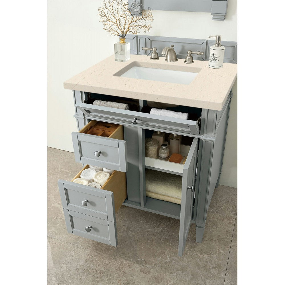 Brittany 30" Single Vanity, Urban Gray, w/ 3 CM Eternal Marfil Quartz Top
