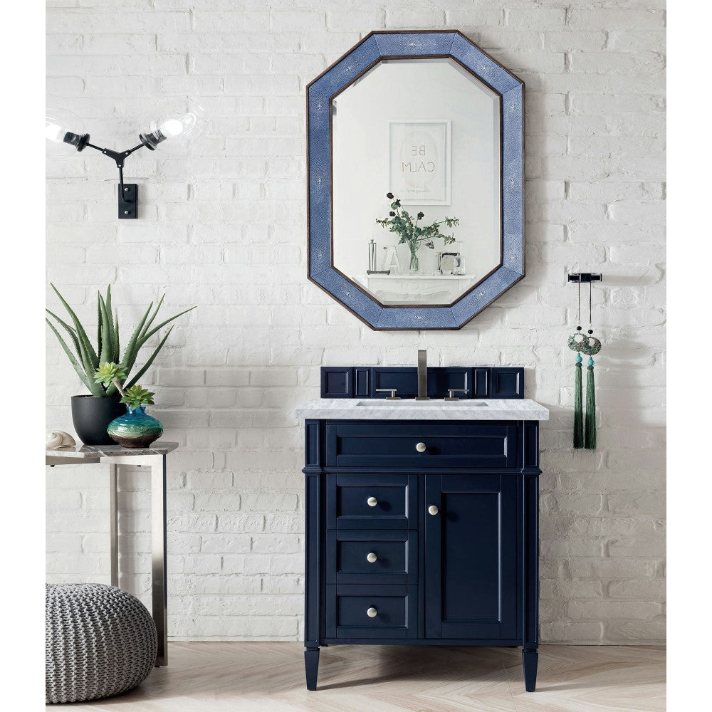 Brittany 30" Single Vanity, Victory Blue w/ 3 CM Carrara Marble Top