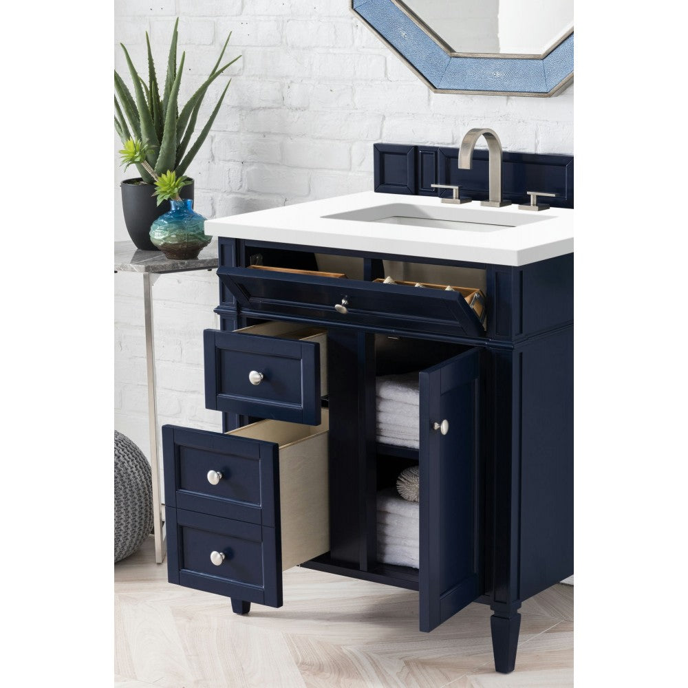 Brittany 30" Single Vanity, Victory Blue w/ 3 CM Classic White Quartz Top