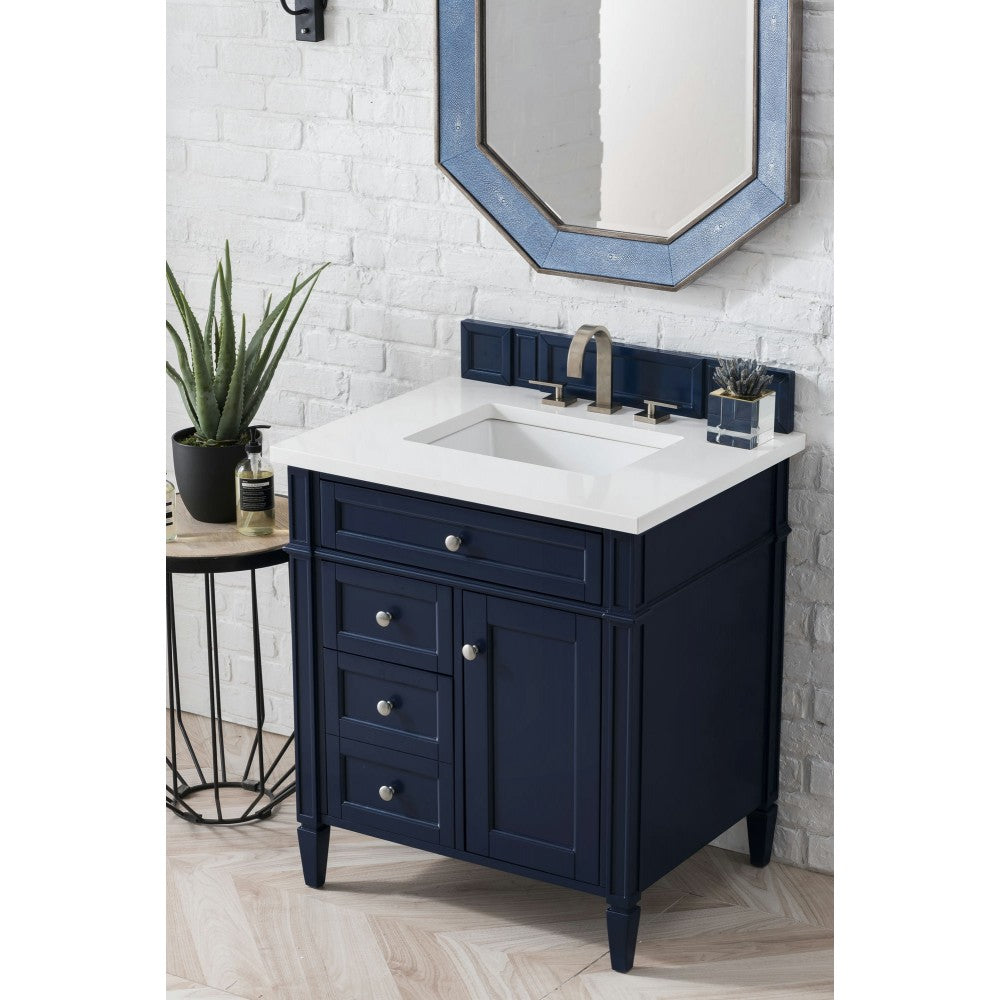 Brittany 30" Single Vanity, Victory Blue w/ 3 CM Classic White Quartz Top