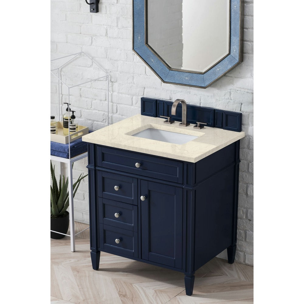 Brittany 30" Single Vanity, Victory Blue w/ 3 CM Eternal Marfil Quartz Top