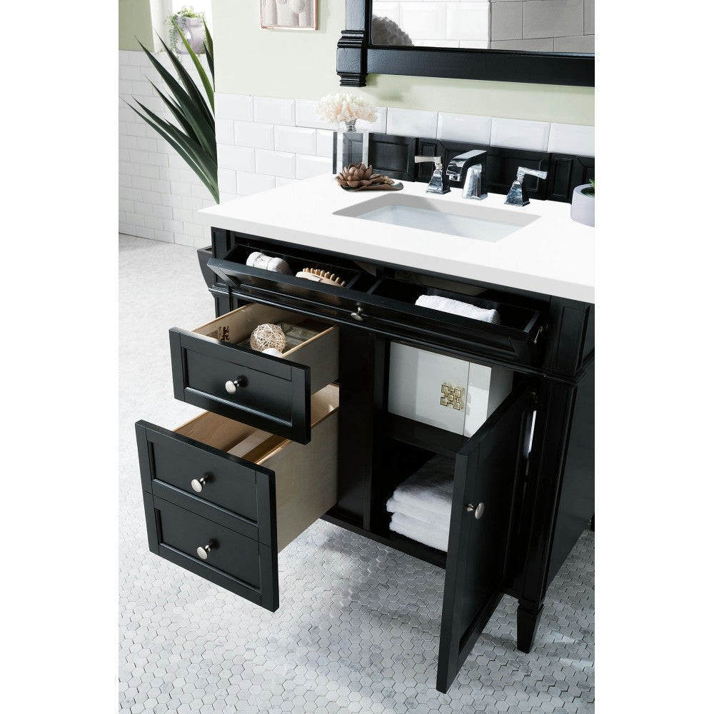 Brittany 36" Black Onyx Single Vanity w/ 3 CM Classic White Quartz Top
