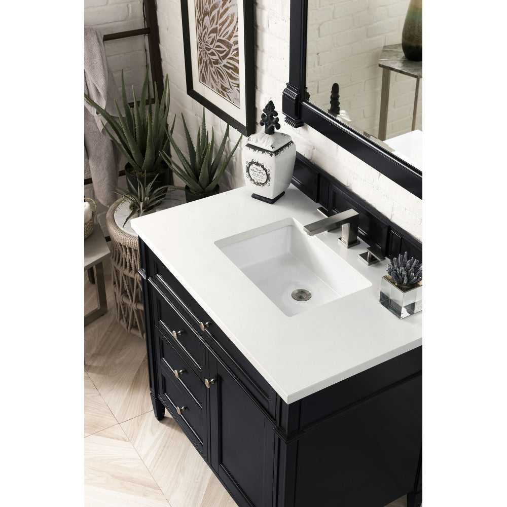 Brittany 36" Black Onyx Single Vanity w/ 3 CM Classic White Quartz Top