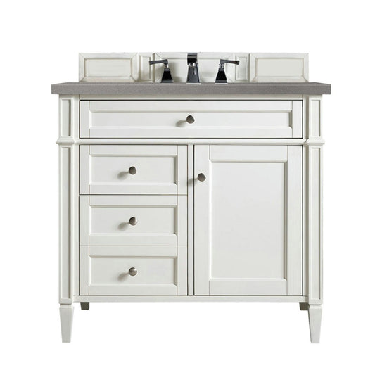 Brittany 36" Bright White Single Vanity w/ 3 CM Gray Expo Quartz Top