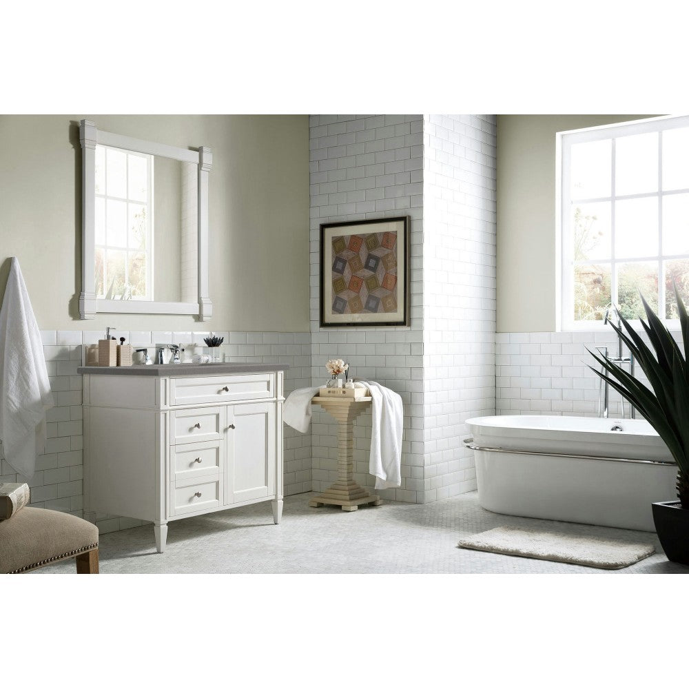 Brittany 36" Bright White Single Vanity w/ 3 CM Gray Expo Quartz Top