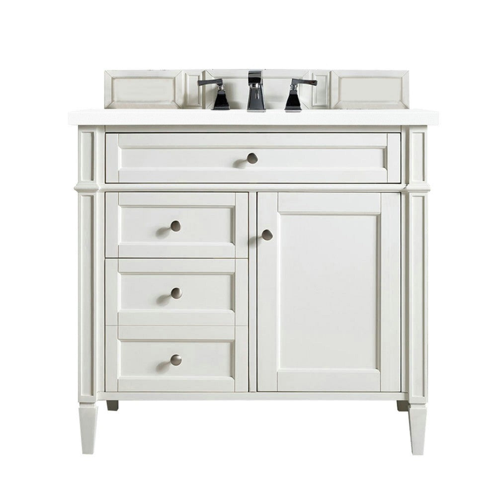 Brittany 36" Bright White Single Vanity w/ 3 CM Classic White Quartz Top