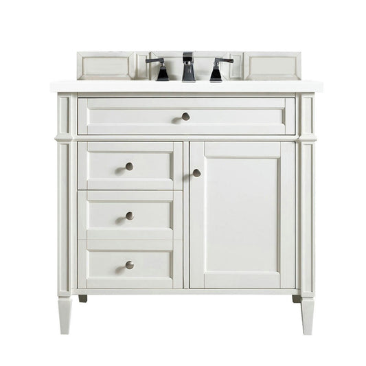 Brittany 36" Bright White Single Vanity w/ 3 CM Classic White Quartz Top