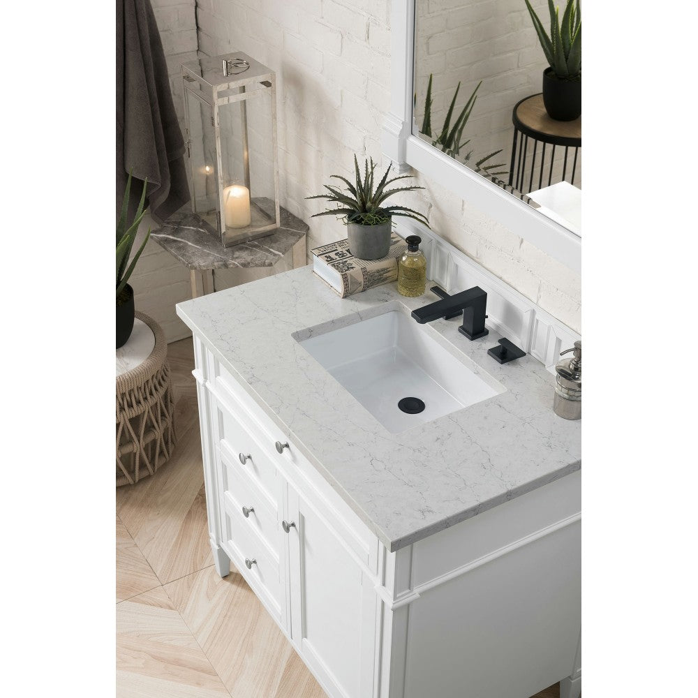 Brittany 36" Bright White Single Vanity w/ 3 CM Eternal Jasmine Pearl Quartz Top