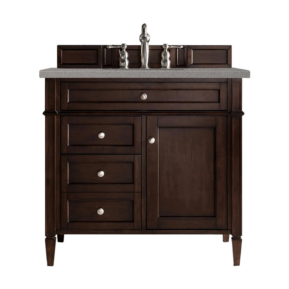 Brittany 36" Burnished Mahogany Single Vanity w/ 3 CM Gray Expo Quartz Top