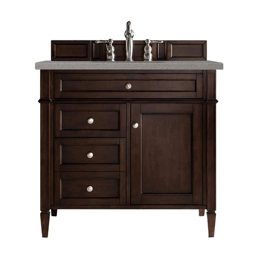 Brittany 36" Burnished Mahogany Single Vanity w/ 3 CM Gray Expo Quartz Top